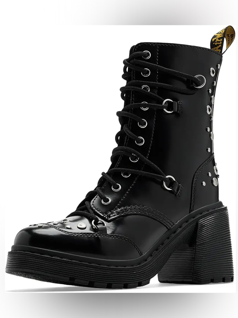 DOC MARTENS CHESNEY Studded Black/Silver Hightop Boots SIZE 7 Women’s NWT runs L - Picture 2 of 16